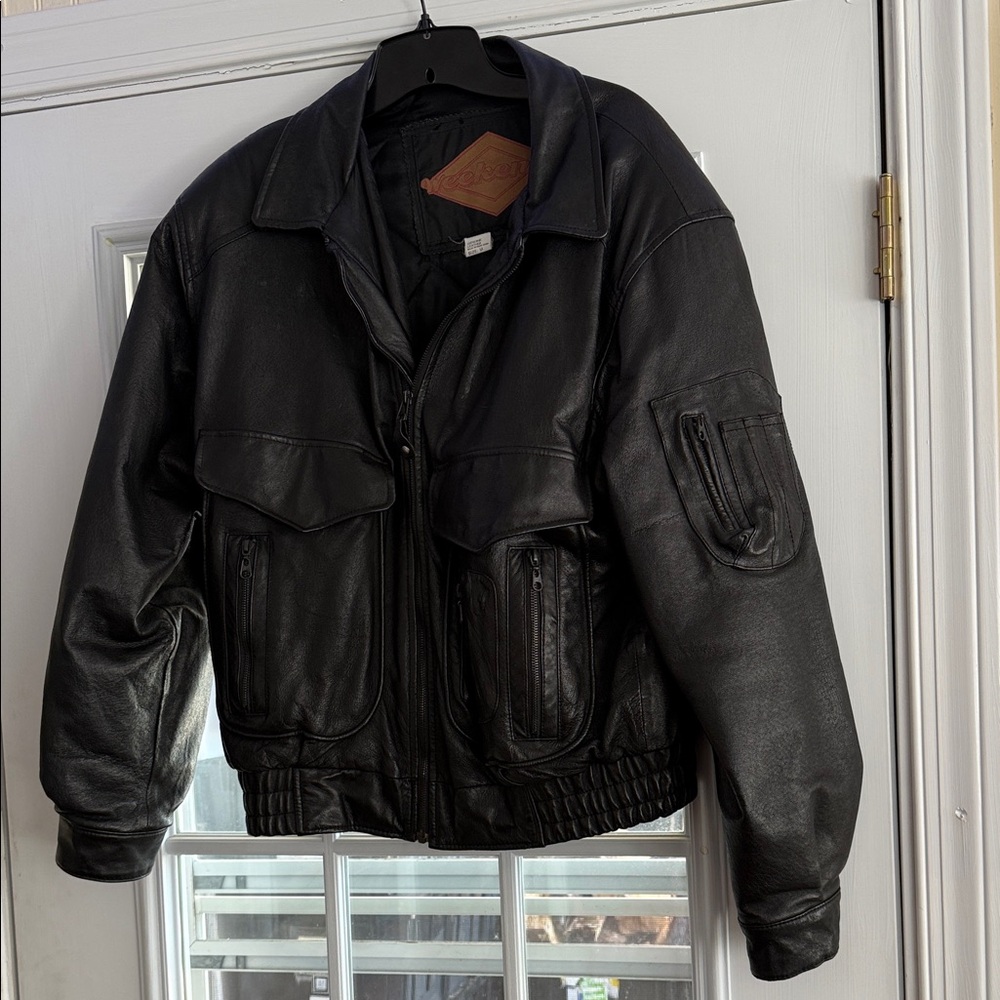 Vintage Weekends Black Genuine Leather Moto Bomber Jacket - Men's Size Medium - Picture 3 of 12